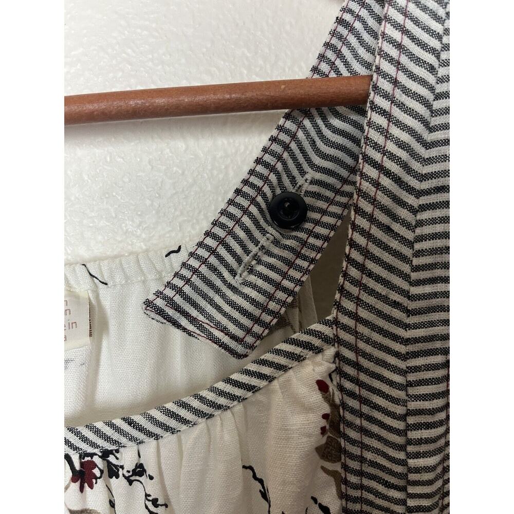 LA BLEND Size Medium Linen Blend White Floral Stripe Wide Strap Sleeveless Dress - Picture 6 of 9